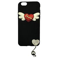 Чехол накладка на iPhone 7/8/SE 2020 сердце с крыльями, черный, плотный силикон