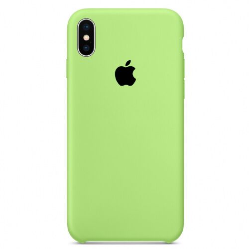 Чехол накладка xCase для iPhone XS Max Silicone Case ярко-зеленый с черным яблоком - UkrApple