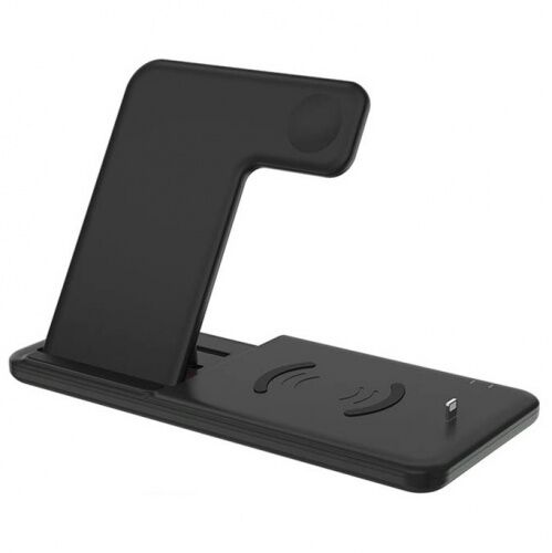 Беспроводная зарядка стенд Smart 4in1 Fast 15W (Phone+Phone+Apple Watch+AirPods) Black: фото 2 - UkrApple