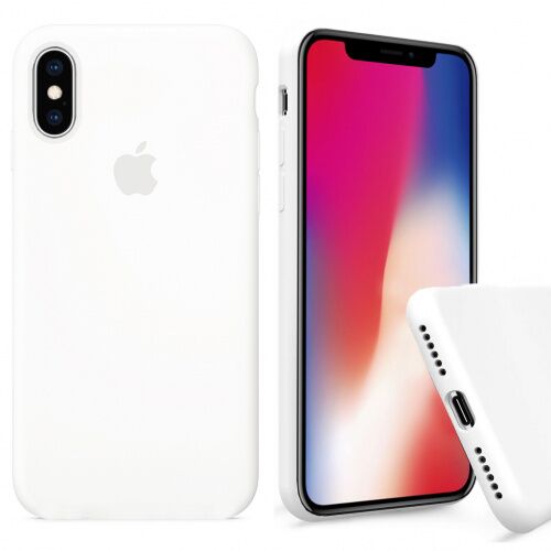 Чехол накладка xCase для iPhone XS Max Silicone Case Full белый с серым яблоком - UkrApple