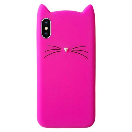 Чехол накладка xCase на iPhone XS Max Silicone Cat ярко-розовый - UkrApple