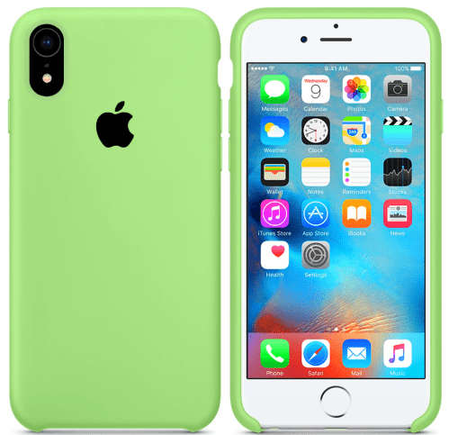 Чехол накладка xCase для iPhone XR Silicone Case ярко-зеленый с черным яблоком: фото 2 - UkrApple