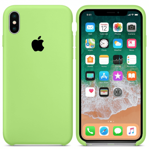 Чехол накладка xCase для iPhone XS Max Silicone Case ярко-зеленый с черным яблоком: фото 2 - UkrApple