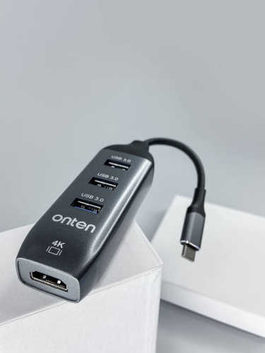 Перехідник Onten HUB type-C to USB*3 HDMI 95118H gray - UkrApple