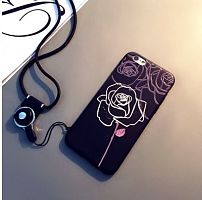 Чехол накладка на iPhone 6 plus/6s plus черный с большой розой, плотный силикон