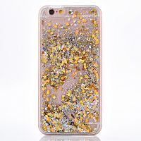 Чехол накладка для iPhone 7/8 с плавающими золотистыми блестками, пластик