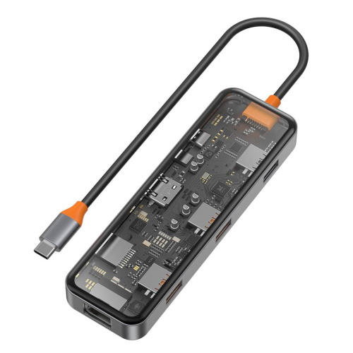 Перехідник adapter Hub Type-C 7in1 Wiwu Cyber Hub HDMI, 3xUSB, SD, Type-C gray CB007: фото 2 - UkrApple