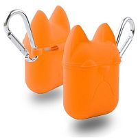 Чехол для AirPods/AirPods 2 silicone case Dog оранжевый с карабином