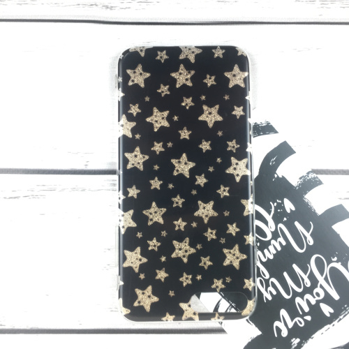 Чехол накладка на iPhone 6/6s черный, золотые звезды, плотный силикон - UkrApple