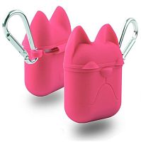 Чехол для AirPods/AirPods 2 silicone case Dog розовый с карабином