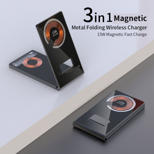 Бездротова зарядка стенд MagSafe 3 in 1 T05S 15W black  - UkrApple