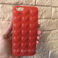 Чехол накладка на iPhone 6/6s с выпуклыми сердечками, красный