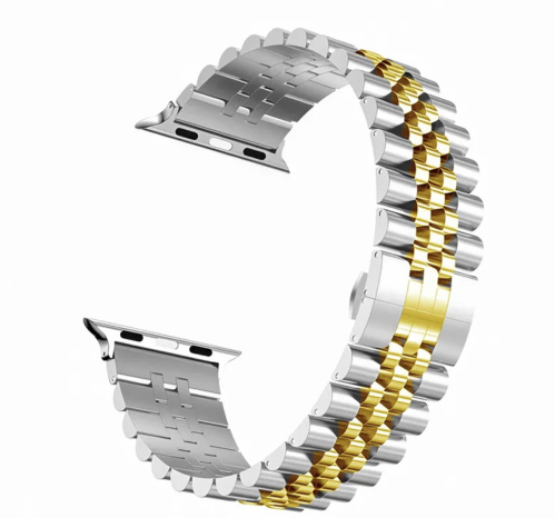 Ремінець для Apple Watch 42/44/45/49 mm Metall New 5-bead silver gold: фото 5 - UkrApple