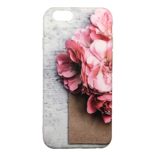 Чехол накладка на iPhone 6 plus/6s plus серый с розовым цветком, плотный силикон - UkrApple
