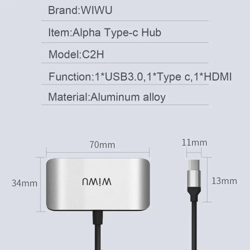 Перехідник adapter USB-C Hub 3in1 Wiwu C2H gray: фото 11 - UkrApple