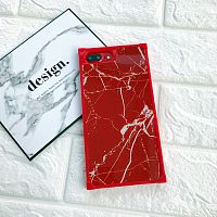Чехол накладка на iPhone 6 Plus/6s Plus мраморный с молнией красный с белыми полосками 