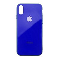 Чехол накладка xCase на iPhone XR Glass Case Logo Metallic blue