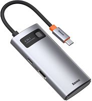 Перехідник Baseus Metal Gleam 4in1 HUB Docking Station (USB3.0*3+RJ45) gray