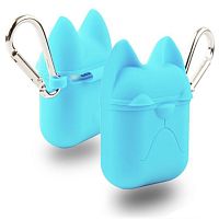 Чехол для AirPods/AirPods 2 silicone case Dog голубой с карабином