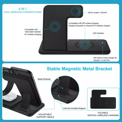 Бездротова зарядка стенд Smart 4in1 Fast 15W Black: фото 6 - UkrApple