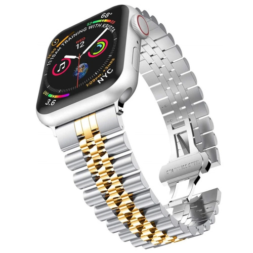 Ремінець для Apple Watch 42/44/45/49 mm Metall New 5-bead silver gold: фото 3 - UkrApple