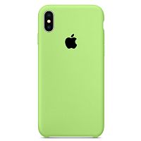 Чехол накладка xCase для iPhone XS Max Silicone Case ярко-зеленый с черным яблоком