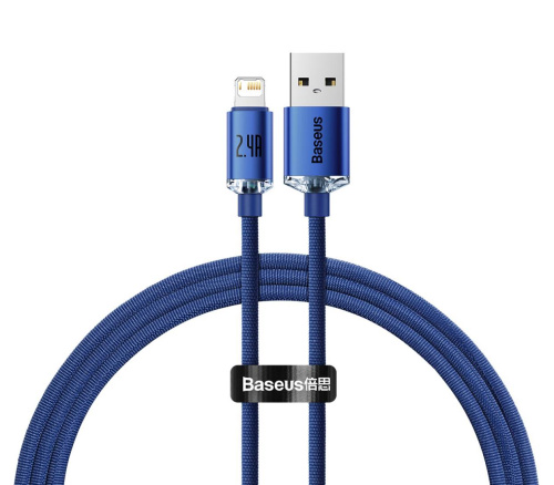 USB кабель Lightning 200cm Baseus Crystal Shine 2.4A blue - UkrApple
