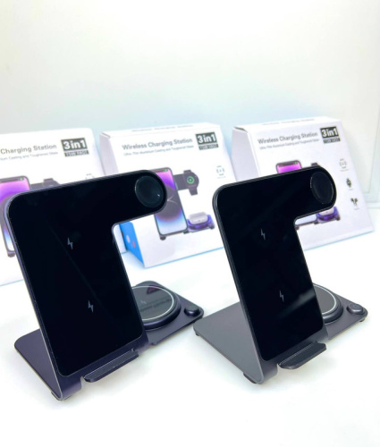 Бездротова зарядка стенд Smart 3 in 1 Y91 15W purple : фото 3 - UkrApple