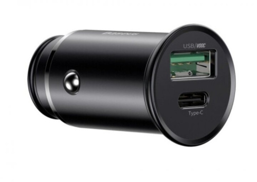 Автомобільня зарядка Baseus Circular Metal PPS 30W PD+USB black: фото 2 - UkrApple