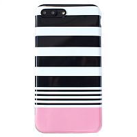 Чехол накладка на iPhone Х/XS в черно-белую полоску с розовой вставкой