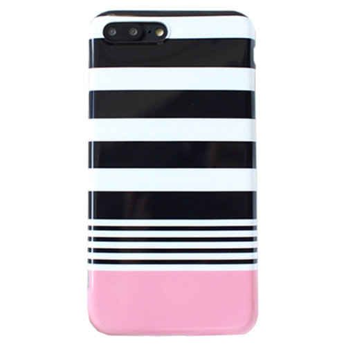 Чехол накладка на iPhone Х/XS в черно-белую полоску с розовой вставкой - UkrApple