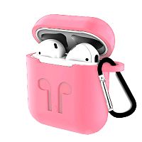Чехол для AirPods/AirPods 2 silicone case logo розовый с карабином