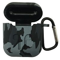 Чехол для AirPods/AirPods 2 silicone case logo с карабином military black