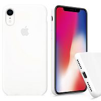 Чехол накладка xCase для iPhone XR Silicone Case Full белый с серым яблоком