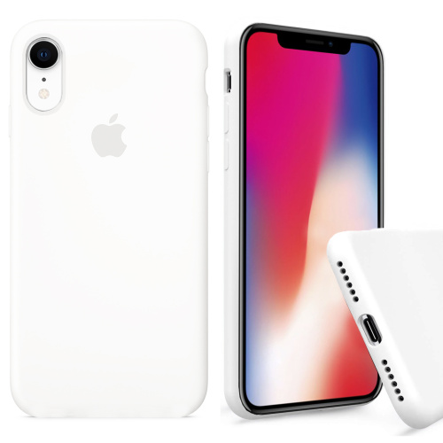 Чехол накладка xCase для iPhone XR Silicone Case Full белый с серым яблоком - UkrApple