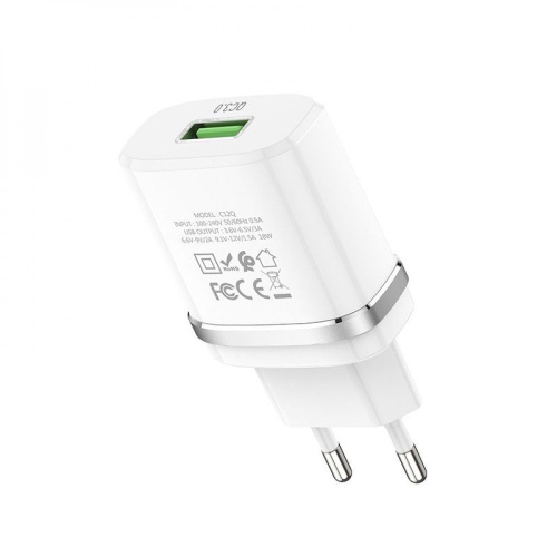 Мережева зарядка USB для iPhone Hoco С12Q Smart QC3.0 1USB біла - UkrApple
