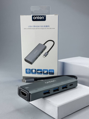 Перехідник Onten HUB type-C to USB*4 HDMI Type-C port 95123 black: фото 4 - UkrApple