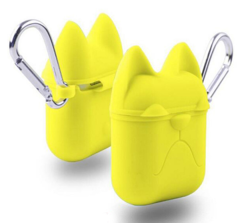 Чехол для AirPods/AirPods 2 silicone case Dog желтый с карабином - UkrApple