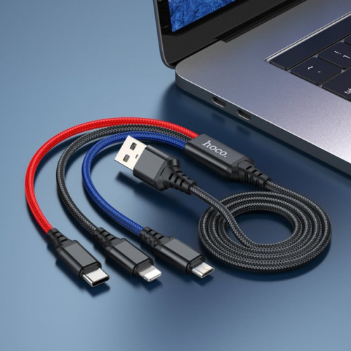 USB кабель 100cm Hoco X76 Super charging cable(iP+Type-C+Micro) 3 in 1 black : фото 4 - UkrApple