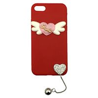 Чехол накладка на iPhone 7/8/SE 2020 сердце с крыльями, красный, плотный силикон