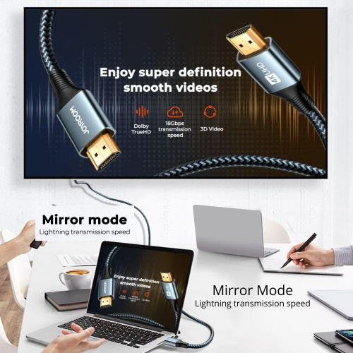 Кабель JoyRoom HDMI to HDMI 4K 2m gray: фото 3 - UkrApple