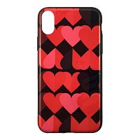 Чехол накладка на iPhone 6/6s мозаика сердец красный, плотный силикон