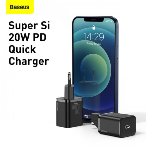 Мережевий зарядний пристрій Baseus Super Si 20w Set Type-C to Lightning black : фото 4 - UkrApple