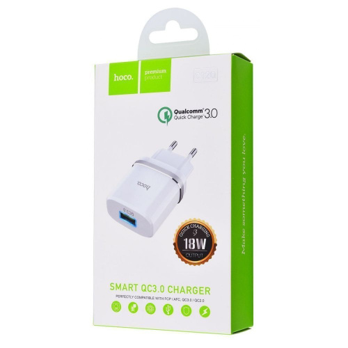 Мережева зарядка USB для iPhone Hoco С12Q Smart QC3.0 1USB біла: фото 2 - UkrApple
