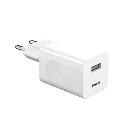 Мережева зарядка USB для iPhone Baseus Quick Charge 1USB 3.0A біла - UkrApple
