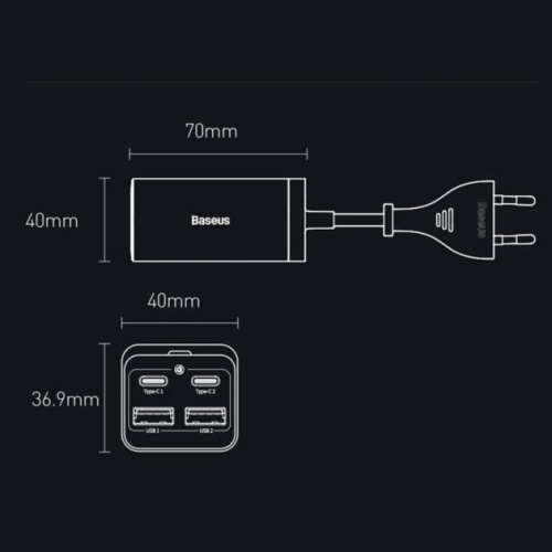 Мережева зарядка Baseus GaN3 Pro Type-C 2+2 USB 65W black: фото 10 - UkrApple