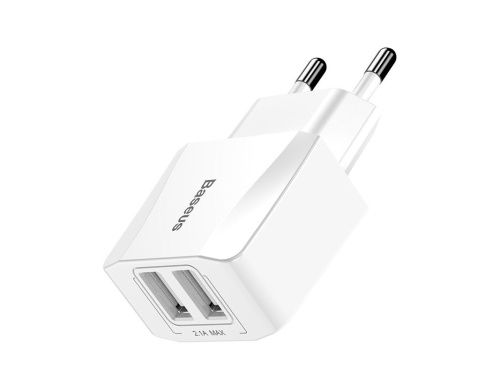 Мережева зарядка USB для iPhone Baseus Mini Dual-U 2USB 2.1A біла - UkrApple