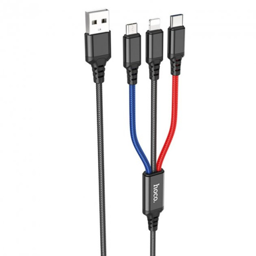 USB кабель 100cm Hoco X76 Super charging cable(iP+Type-C+Micro) 3 in 1 black  - UkrApple