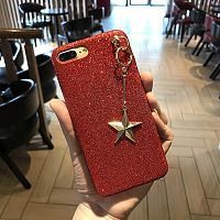 Чехол накладка на iPhone 6/6s красный с брелком звезда, плотный силикон