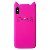 Чехол накладка xCase на iPhone X/XS Silicone Cat ярко-розовый